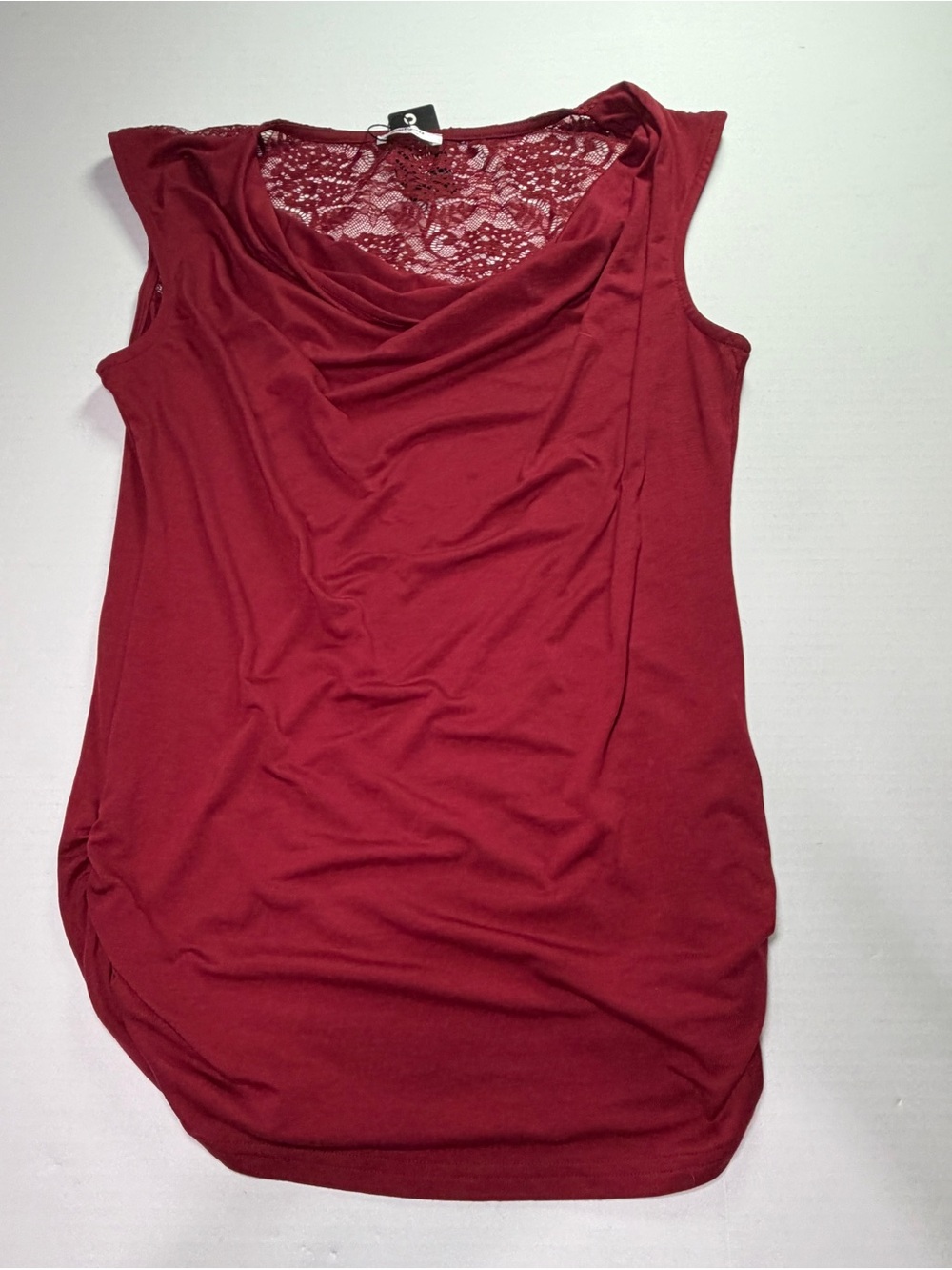 Zeagoo Burgundy Cowl Neck Lace Back Sleeveless Tunic Top Large